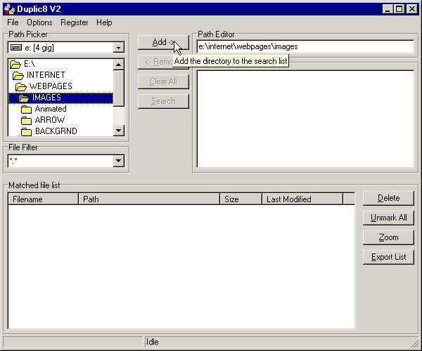 Clicking the add button will add the path in the path editor to the search path list.