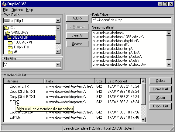 Screen shot of Duplic8 Version 2